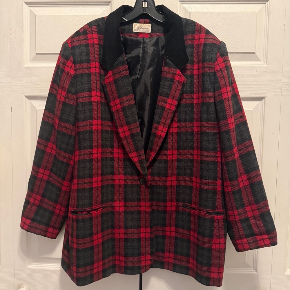 Worthington Red Plaid Wool Jacket Women’s 24W Business Blazer